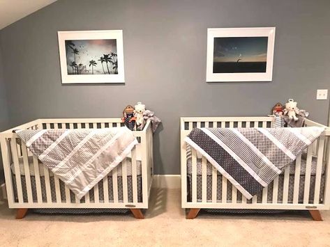 Twin Nursery Boy And Girl, Babyletto Hudson Crib, Twin Boys Nursery, Rustic Crib, Twin Baby Rooms, Natural Crib, Modern Girl Nursery, Twin Nursery, Nursery Boy