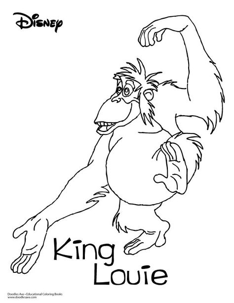 Jungle Book Coloring Sheet-King Louie Jungle Book Drawing, Jungle Book Tattoo, Jungle Book Coloring Pages, King Louie Jungle Book, Baloo The Bear, Jungle Book Party, Jungle Book Characters, Book Coloring Pages, Jungle Book Disney