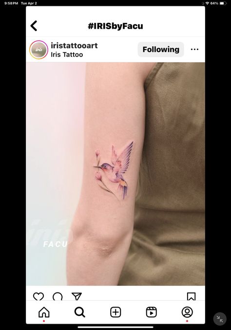 Bird Tattoos For Women, Iris Tattoo, Small Girly Tattoos, Flower Tattoo Meanings, Minimal Tattoo Design, Floral Tattoo Sleeve, Tatuaje A Color, Wrist Tattoos For Women, Hummingbird Tattoo