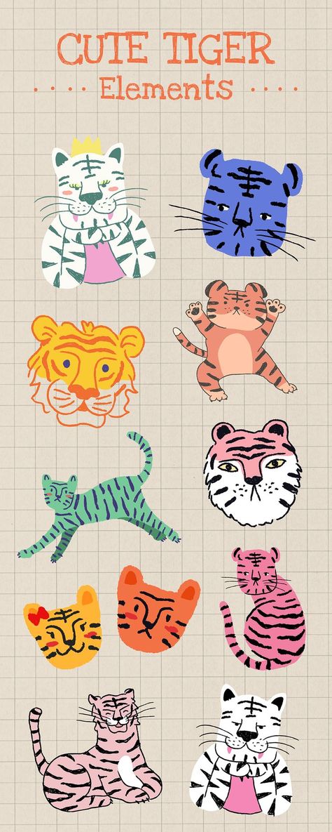 Zodiac Cartoon, Chinese New Year Cards, Chinese Zodiac Tiger, Chinese New Year Card, New Year Cards, Chinese Element, Cute Tiger, Cute Drawing, Cute Tigers