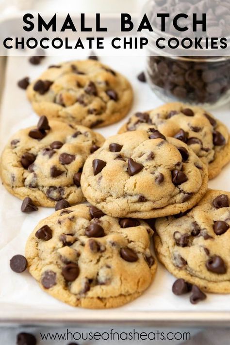 Small Batch Chocolate Chip Cookies are our family's favorite treat when we want something sweet and chocolatey. This version makes 6 perfectly sized cookies that are loaded with rich chocolate chips in a toffee-flavored cookie that is crisp around the edges and soft in the center. | small batch chocolate chip cookies chewy | small batch chocolate chip cookies easy | small batch of chocolate chip cookies | small batch chewy chocolate chip cookies | best small batch chocolate chip cookies Mini Chip Chocolate Chip Cookies, Soft Bake Chocolate Chip Cookies, Hand Mixed Chocolate Chip Cookies, 3 Chocolate Chip Cookies, Small Bath Chocolate Chip Cookies, 4 Ingredient Chocolate Chip Cookies, Half Dozen Chocolate Chip Cookies, Single Batch Chocolate Chip Cookies, Chocolate Chip Cookies Mini Chips