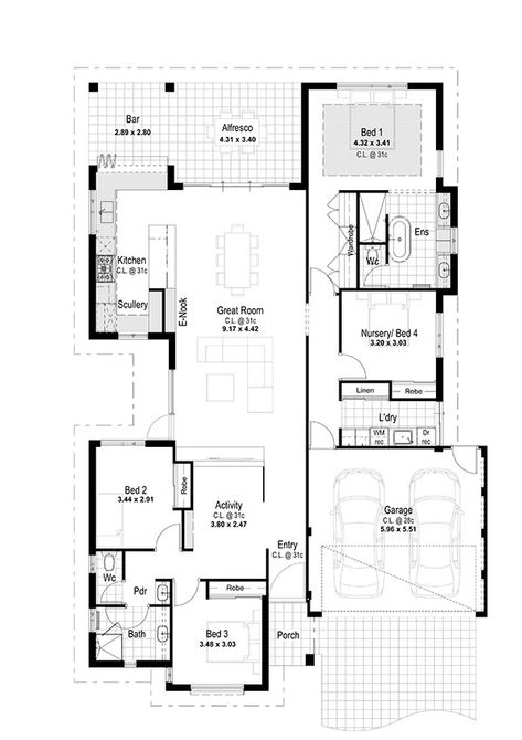 Oasis - Inspired Homes - Display Home Midland Brick, Single Level Floor Plans, Simple Floor Plans, Floor Plans Ranch, Modern Floor Plans, Floor Plans 2 Story, Farmhouse Floor Plans, Cottage Floor Plans, House Plans One Story