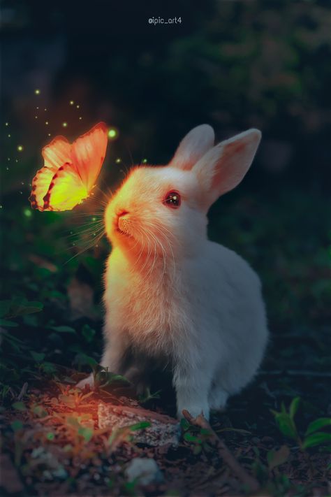 Rabbit Hd Wallpaper, Rabbit And Butterfly, Fantasy Bunny, Bunny And Butterfly, Night Butterfly, Funny Dancing Gif, Rabbit Wallpaper, Clematis Vine, Easter Garden