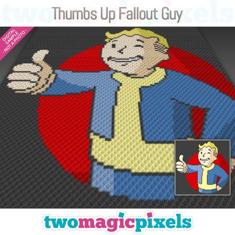 Thumbs Up Fallout Guy crochet graph (C2C, Mini C2C, SC, HDC, DC, TSS), cross Fallout Guy, Two Magic Pixels, Cross Stitch Knitting, Crochet C2c Pattern, Sc Crochet, C2c Crochet Blanket, Fiber Art Projects, Crochet Graph, Corner To Corner Crochet