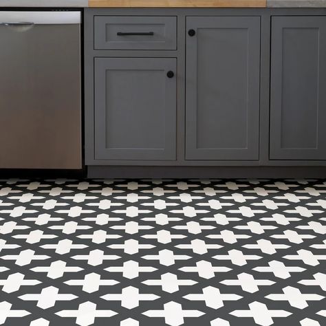 Tile Look Vinyl Flooring, Floor Tiles Black And White, Tiles Black And White, Peel And Stick Floor Tiles, Stick Floor Tiles, Peel And Stick Floor, Vinyl Floor Tiles, Vinyl Tile Flooring, Linoleum Flooring