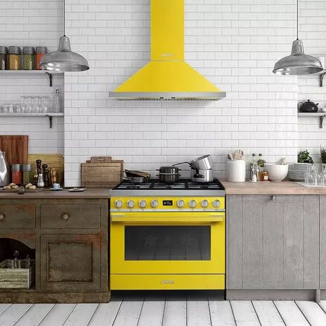 Orange Kitchens: Color Ideas and Inspiration | Hunker Ventilation Hood, Wall Mount Range Hood, Stoves Range, Green Cabinets, Range Hood, Fresh Design, White Cabinets, Interior Design Trends, Interior Design Styles