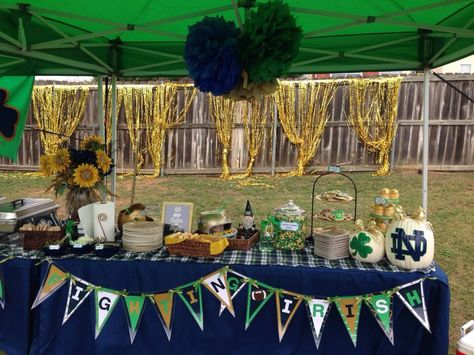 Best Notre Dame Tailgate Ever....Mine! ND vs ASU, Big D TX Style Tailgate! Notre Dame Tailgate, Cheer Decorations, Graduation Brunch, High School Graduation Party Decorations, Go Irish, Graduation Open Houses, Football Birthday Party, Football Cheer, Notre Dame Football