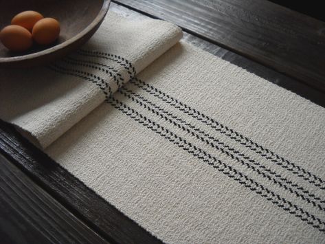 Weaving Studio, Farmhouse Table Runner, Coffee Table Runner, Vintage Grain Sack, Short Table Runner, Short Table, Farmhouse Table Runners, Towel Weaving, Vintage Inspired Decor