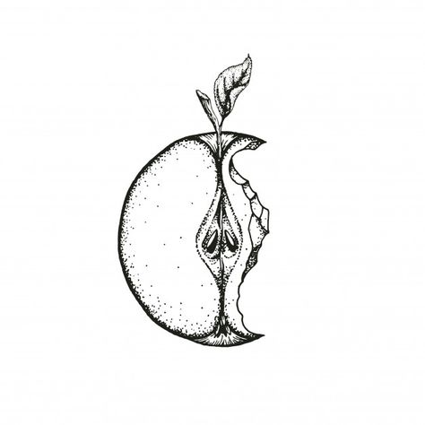 Eaten Apple Tattoo, Eve Apple Tattoo, Half Apple Tattoo, Apple Slice Tattoo, Bitten Apple Drawing, Bitten Apple Tattoo, Apple Core Tattoo, Apple Tattoo Design, Apple Tattoo Ideas