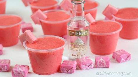 Make these delicious pink starburst jello shots! They ACTUALLY taste just like the best candy in the world does! Your friends will go nuts over these.   Yields: 1 dozen (2.5 oz) Jell-O shots INGREDIENTS NEEDED: 6 oz. Strawberry Jell-O gelatin 1 1/2 cups hot boiling water 1 shot glass sweet and sour mix 1/2 … Pink Starburst Jello Shots, Jell O Shot Recipes, Starburst Jello Shots, Party Food Ideas For Adults, Whipped Vodka, Jell O Shots, Jelly Shots, Pudding Shots, Pink Starburst