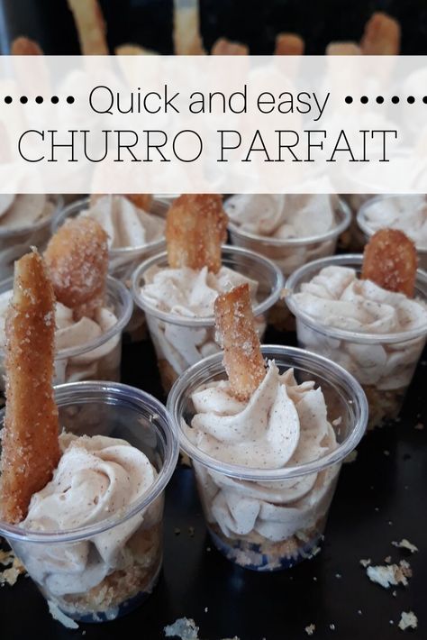 A quick and easy no bake churro parfait recipe. #parfait #dessert Churro Dessert, Easy Churros, Parfait Recipe, Parfait Desserts, Parfait Recipes, Mexican Dessert Recipes, Trifle Desserts, Birthday Post, Birthday Desserts