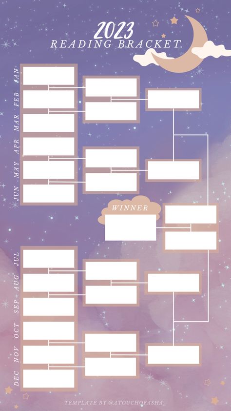 2023 reading bracket template made by myself. Please tag me on instagram if you decide to use, I would love to see your posts💕 Reading Bracket, Bracket Template, Pastel Moon, Book Reading Journal, Moon Reading, Blog Planning, Art Journal Therapy, Reading Log, Avid Reader