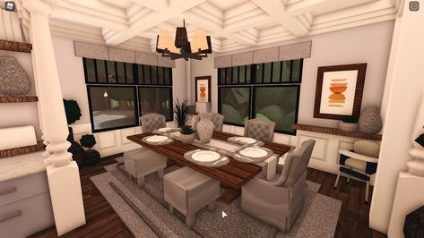 Bloxburg Dining Area Ideas, Dining Room Bloxburg Ideas, Cocina Bloxburg, Dining Room Ideas Bloxburg, Bloxburg Foyer Ideas, Baddie House, Cullen House, Bloxburg Kitchen, Bloxburg Houses