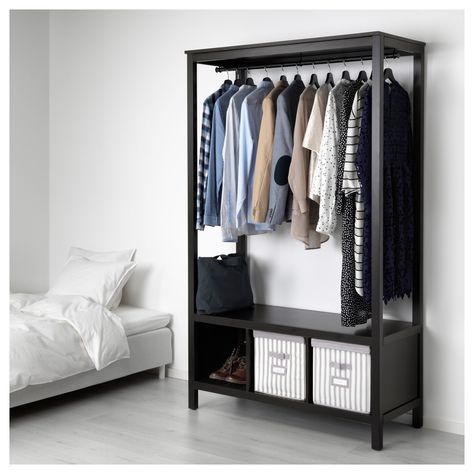 Ikea Open Wardrobe, Open Closet Ideas, Free Standing Wardrobe, Hanging Wardrobe, Wardrobe Black, Open Wardrobe, Ikea Hemnes, Open Closet, Diy Wardrobe