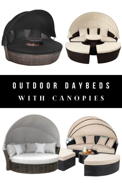 When it comes to decorating your backyard, the patio furniture is one of the most important parts. So, I want to introduce you to the outdoor daybed, a cute circular lounge chair that often comes with a canopy overhang. You want to make sure you’re buying high quality, while also sticking within your budget. I found the best outdoor daybeds with canopies, coverings, and overhangs that provide shade and comfort for your patio and yard. Daybed With Canopy, Pink Kitchen Appliances, Circular Patio, Chic Bedroom Design, Daybed Canopy, Affordable Sofa, Contemporary Sectional, Patio Daybed, Cool Couches