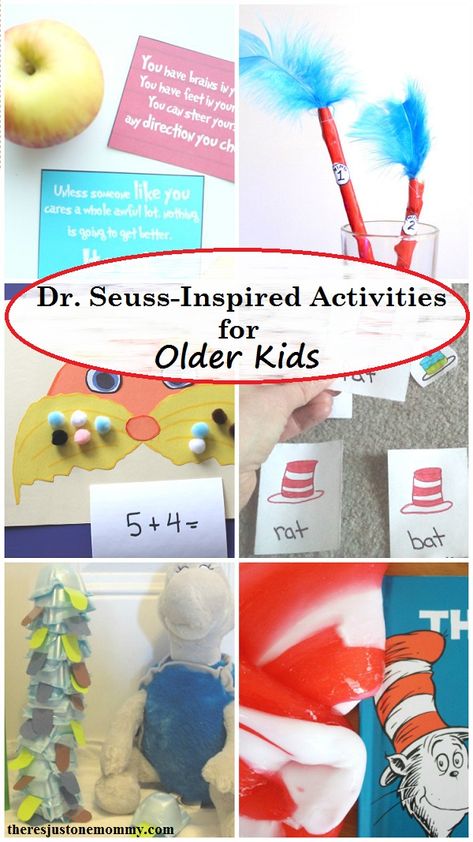 Dr. Seuss activities for older kids -- Dr. Seuss activities for tweens (8+) Dr Seuss Stem, Activities For Older Kids, Dr Seuss Activities, Dr Seuss Crafts, Camping Activities For Kids, Seuss Classroom, Seuss Crafts, Dr. Seuss, Dr Seuss Week