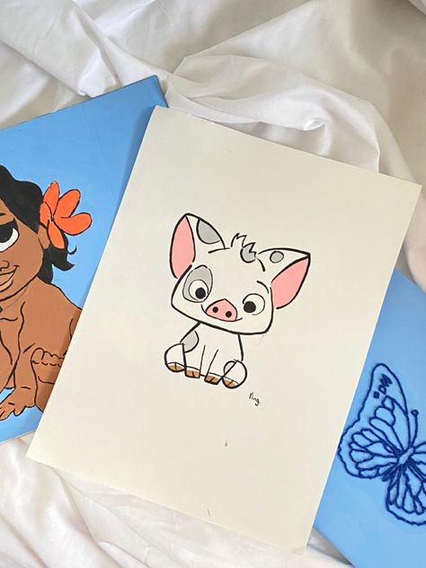 Disney Drawings Moana, Moana Paintings Easy, Pua Painting, Moana Art Painting, Pua Moana Drawing, Pua Tattoo, Moana Drawings, Cuadros Aesthetic Faciles, Moana Painting