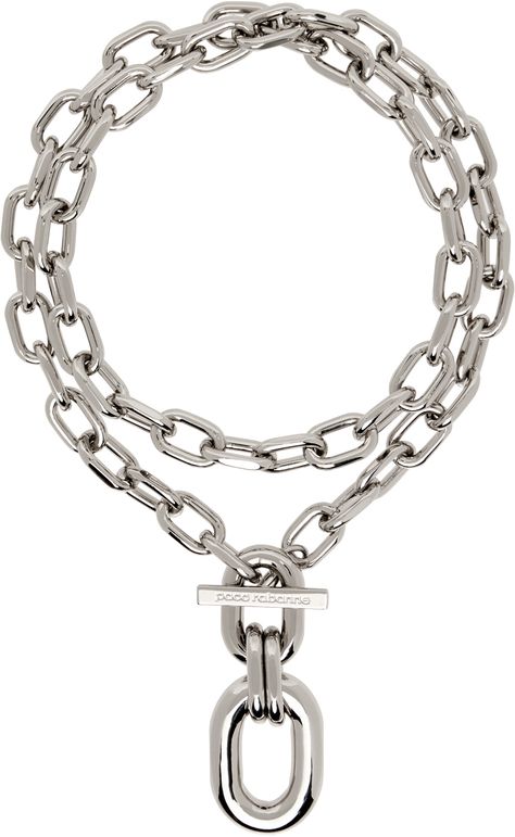 Wraparound cable chain necklace in silver-tone aluminum and brass. · Hardware at logo-engraved toggle fastening · L32 Supplier color: Silver Cable Chain Necklace, Paco Rabanne, Dark Fashion, Silver Pendant Necklace, Brass Hardware, Free Jewelry, Cable Chain, Womens Jewelry Necklace, Apparel Accessories