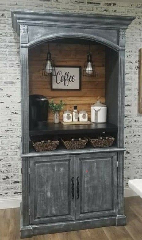 Cofee Bar, Old Entertainment Centers, Coffee/wine Bar, Diy Steps, Coffee Bar Station, Diy Coffee Bar, Farmhouse Coffee Bar, Coffee Bar Design, Home Coffee Stations