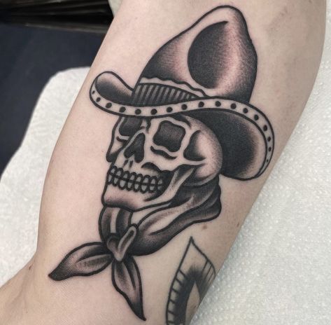 Western Gothic Tattoo, Old Western Tattoos, Cowboy Flash, Cow Skull Tattoos, Trad Flash, Western Tattoos, Gothic Tattoo, American Tattoos, American Traditional Tattoo