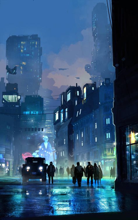 Urban Fantasy Art, Cyberpunk City, Futuristic Art, Neo Noir, Futuristic City, Cool Sketches, Cyberpunk Art, Landscape Illustration, Urban Fantasy