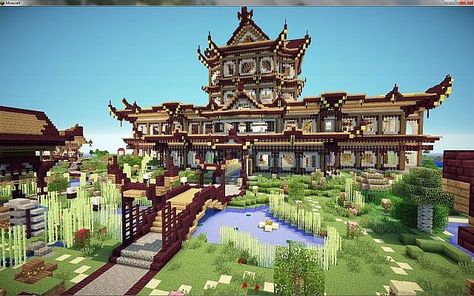 Asian palace Montondemadera Minecraft Map Asian Palace, Japanese Minecraft Builds, Minecraft Palace, Villa Minecraft, Minecraft Japanese House, Minecraft Building Blueprints, Minecraft Japanese, Chinese Palace, Minecraft Mansion