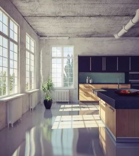 Matte Kitchen, Bathroom Flooring Options, Modern Industrial Kitchen, Best Bathroom Flooring, Concrete Floor Coatings, Garage Floor Coatings, Industrial Kitchen Design, Concrete Stained Floors, Industrial Style Kitchen