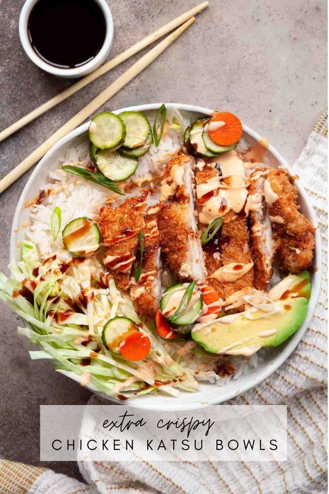 Chicken Katsu Bowl, Katsu Bowl, Crispy Chicken Katsu, Fruit Meals, Japanese Katsu, Yellow Cornbread, Chicken Quarters, Tonkatsu Sauce, Japanese Chicken