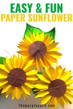 Sunflower Paper Craft, How To Make Sunflower, Craft Paper Design, Purple Yarn, Sunflower Crafts, Construction Paper Crafts, Paper Sunflowers, Easy Paper Flowers, Paper Flower Crafts