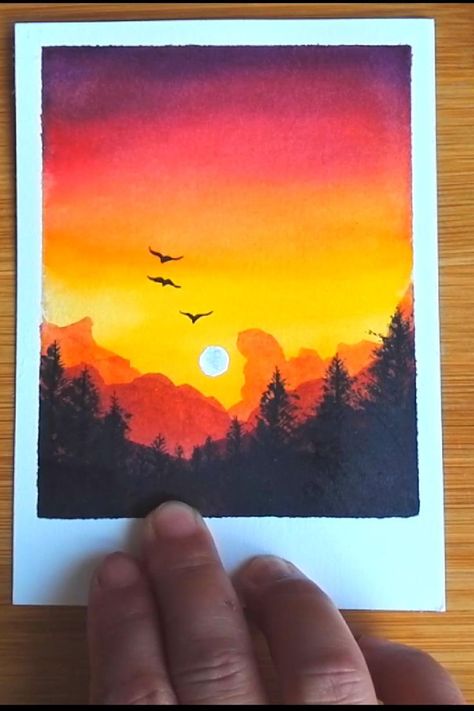 Draw Sunset, Landscape Tutorial, Seni Dan Kraf, Watercolor Paintings For Beginners, Canvas Painting Tutorials, Simple Canvas Paintings, Easy Canvas Art, Painting Art Lesson, Watercolor Painting Techniques