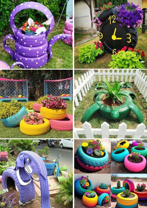 HK Art & Beauty - DIY Innovative Tire Flower Planter And... | Facebook Garden Ideas Using Old Tires, Repurposed Tires, Tires Diy, Repurposed Tire, Tire Ideas, Reuse Old Tires, Tire Projects, Tire Furniture, Tire Craft