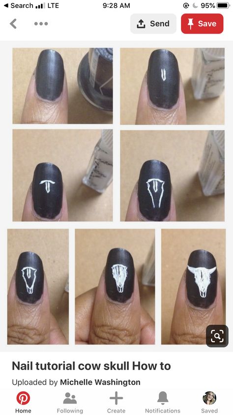 Bull Horn Nails, Cow Skull Nail Art, Bull Skull Nail Art, Bull Skull Nails, Cow Skull Nails, Bull Nails, Longhorn Nails, Skull Nail Art, Bison Skull