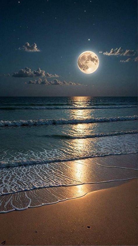 Moon Water Wallpaper, Moon Water Wallpaper Aesthetic, Moon At The Beach, Night Moon Aesthetic, Full Moon Wallpaper, Moon Wallpaper Iphone, Full Moon Aesthetic, Beautiful Moon Pictures, Moon Beach