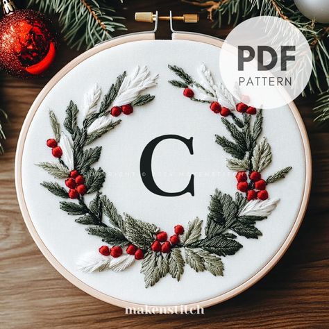 Letter C Christmas Embroidery Pattern, Christmas Ornament, Letter Embroidery Design, Monogram Embroidery, Christmas Decor, Embroidery PDF Monogrammed Christmas Ornaments, Christmas Embroidery Patterns, Monogram Embroidery, Christmas Embroidery Designs, Embroidery Christmas, Letter Embroidery, Hand Embroidery Pattern, Christmas Embroidery, Embroidery For Beginners