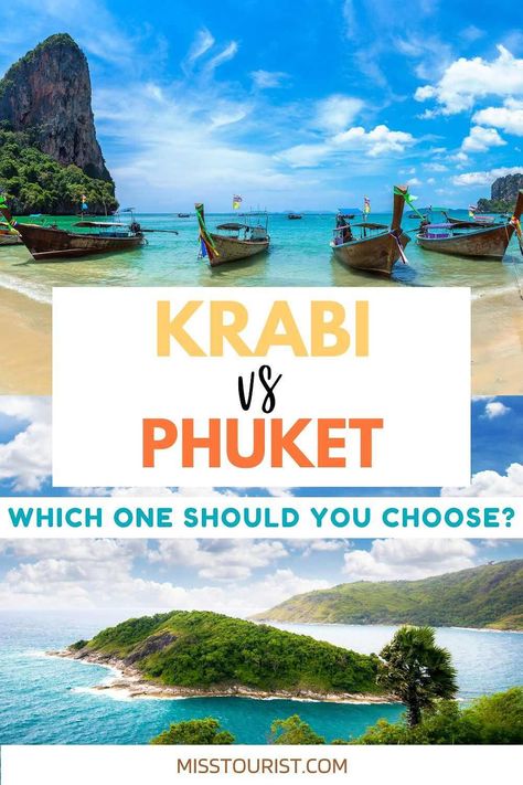 Visiting Thailand but can’t decide between Krabi or Phuket? Here is a complete comparison of the two with prices, locations, activities, pros & cons that will help you choose! Phuket Krabi Itinerary, Visiting Thailand, Phuket Thailand Travel, Thailand Travel Destinations, Thailand Travel Tips, Visit Thailand, Central America Travel, American Travel, Phuket Thailand