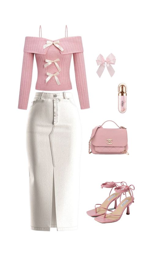 Pink White And Black Aesthetic, Pink And White Outfit Ideas, Black Aesthetic Outfit, White And Black Aesthetic, Light Pink Outfit, Pink And White Outfit, Pink Girly Outfits, Content Strategist, Pretty Preppy