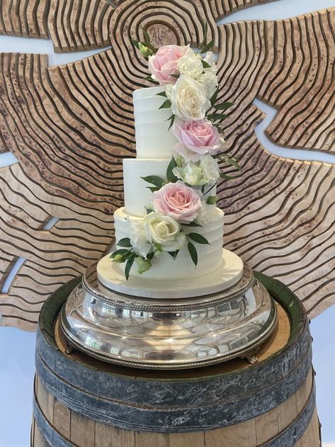 3 tier Buttercream frosted wedding cake with fresh flower cascade Frosted Wedding Cake, Wedding Cake 3 Tier, Cake 3 Tier, Flower Cascade, Cake With Fresh Flowers, Flowers Wedding Cake, Cascading Flowers, 3 Tier Cake, Fresh Flower Cake