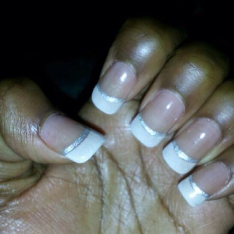 White tip with silver lines!!! White Tip, Silver Line, Nails, Silver, Hair, White, Beauty