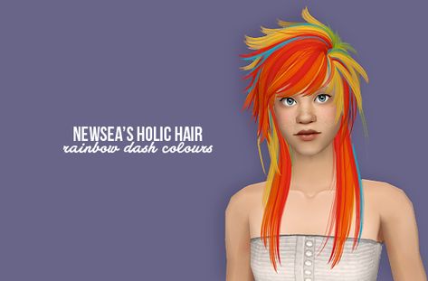 Sims 4 Rainbow Hair Cc, Mlp Sims 4 Cc, Sims 4 Add Ons, Short Rainbow Hair, Under Hair Color, Two Color Hair, Sims 2 Hair, Custom Cast, Cc Hair