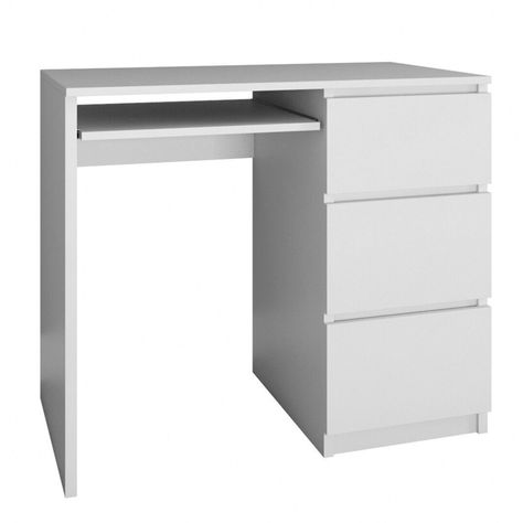 Matt White Office Desk or Dressing Table, Left Hand or Right-hand side Drawers depending on the product selectedWhite desk can be used as a computer table, laptop table, office desk, or dressing table perfect for bedrooms or a home office. The perfect place for a laptop or computer. Inlaid drawer fronts without handles 3 spacious drawers. The extendable keyboard shelf's practicable simple and modern design creates a pleasant working environment with smooth sides with stoppers, easy to assemble w White Office Desk, White Computer Desk, White Desk Office, Table Laptop, Laminated Mdf, Table Office, White Office, Laptop Table, Computer Table