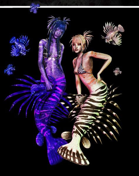 An edited Mountain Lionfish Mermaid, created in The Sims 4 for the Mermay CAS Challenge, including all relevant custom content (CC) links in the lookbook. Lionfish Mermaid, Alien Clothes, Cas Challenge, Sims 4 Cas Mods, Mermaid Top, Sims 4 House Plans, Pirates Cove, The Sims 4 Packs, Mermaid Halloween