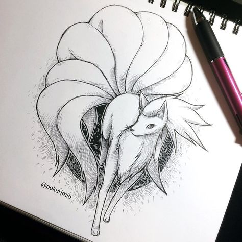 Ninetails Pokemon, Ninetales Pokemon, Pokemon Drawing, Pokemon Painting, Pokemon Sketch, Sketching Tips, Pokemon Tattoo, Drawing Examples, Pokemon Drawings