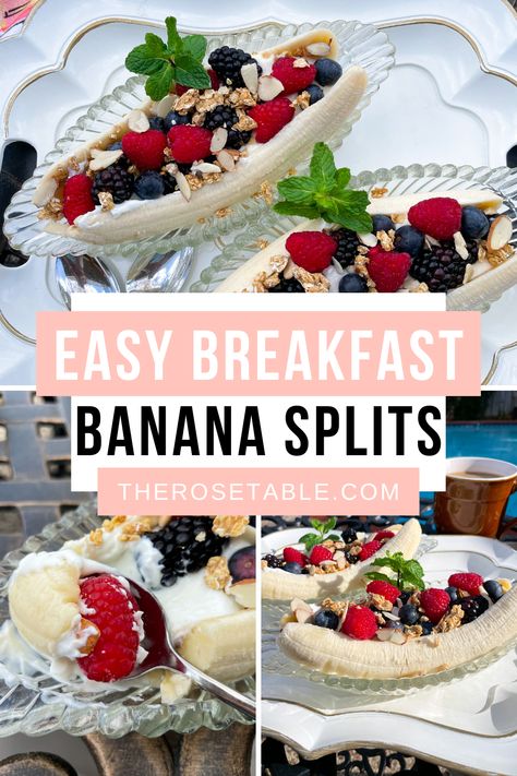 These easy Breakfast Banana Splits only take five minutes to make! Banana Split Breakfast, Breakfast Banana Split, Easy Vacation Meals, Best Breakfast Casserole, Meal Prep Snacks, Small Batch Baking, Banana Breakfast, Freezable Meals, Low Cholesterol Recipes