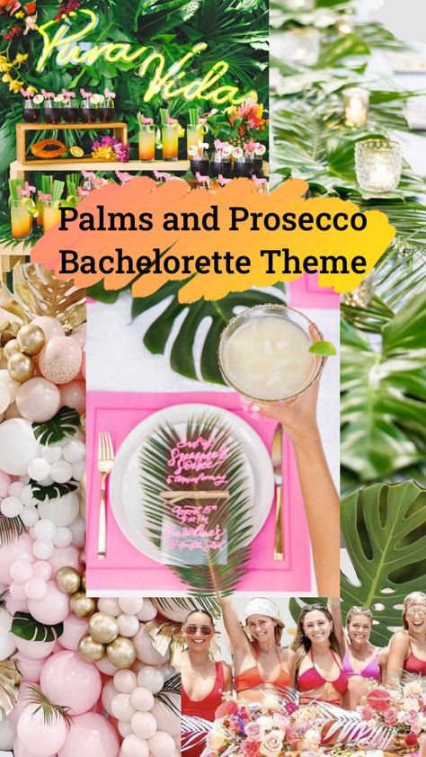 Palms And Prosecco Bachelorette, Bachelorette Mood Board, Palm Springs Bach, Bach Themes, Cabo Bachelorette, Tropical Bachelorette Party, Miami Bachelorette Party, Bachelorette Inspo, Bach Weekend