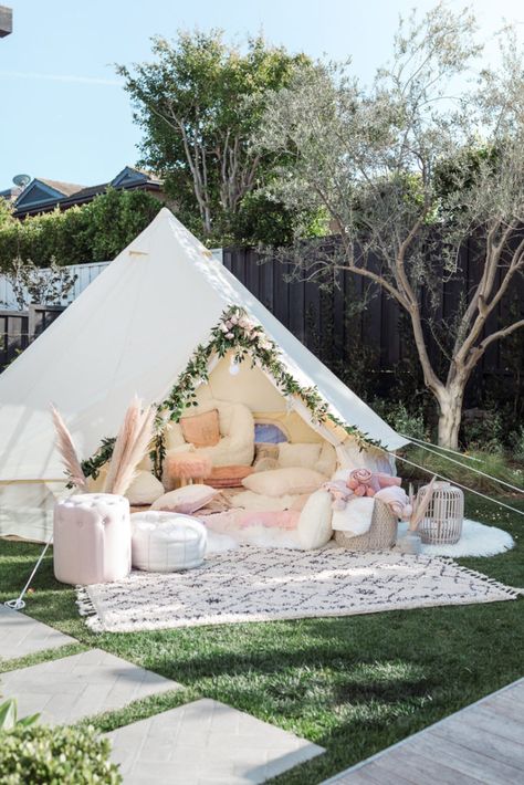 Ava's 7th Birthday Party - Andee Layne 15th Birthday Party Ideas, Glamping Birthday, Andee Layne, Glamping Party, Teepee Party, Backyard Birthday, 13th Birthday Parties, Teepee Tent, Bell Tent