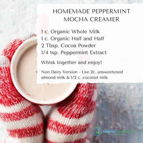 Homemade Peppermint Mocha Creamer, Mocha Creamer Recipe, Peppermint Mocha Coffee Creamer, Peppermint Mocha Coffee, Flavored Coffee Recipes, Homemade Peppermint Mocha, Peppermint Mocha Creamer, Mocha Creamer, Devotionals For Women