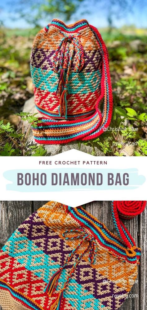 Crochet Bag Crochet Mosaic Bag Free Pattern, Mosaic Crochet Bag Pattern, Crochet Wayuu Bag Pattern Free, Mosaic Crochet Purse, Free Crochet Boho Patterns, Crochet Tapestry Bag Pattern Free, Hippy Crochet Patterns Free, Tapestry Bag Pattern Free, Mochilla Bag Pattern Free