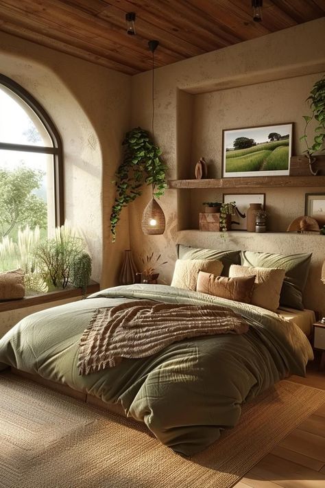 Bright Room Colors Bedrooms, Romantic Earthy Bedroom, Minimal Earthy Home, Earthy Bedroom Wall Decor, Natural Earthy Bedroom, Earth Tone Bedroom Cozy, Dark Earth Tone Bedroom, Natural Stone Bedroom, Earthy Bedroom Minimalist