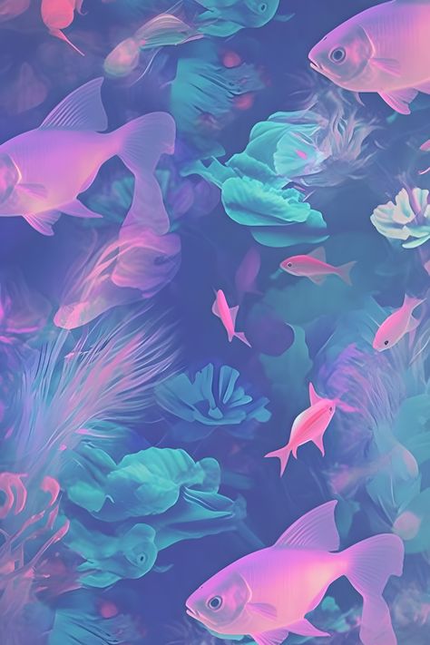 this is a mermaid core art piece of neon pink and blue fish. Aquatic Aesthetic Wallpaper, Purple And Aqua Aesthetic, Aquriam Wallpaper, Purple And Teal Aesthetic Wallpaper, Purple And Teal Wallpaper Iphone, Purple Sea Wallpaper, Purple Ocean Wallpaper, Purple And Turquoise Wallpaper, Teal And Pink Aesthetic