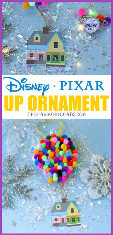 Adventure is out there! This Christmas, Make Your Own UP Disney Christmas Ornament. This easy craft is perfect for fans of the Disney Pixar movie UP! #UP #Pixar #DisneyCrafts #ChristmasOrnament #Disney #ChristmasTree #ChristmasDecoration Disney Themed Ornaments Diy, Disney Christmas Crafts Diy, Disney Up Crafts, Up Movie Crafts, Disney Crafts To Sell, Disney Ornaments Diy Ideas, Diy Disney Gifts, Diy Disney Ornaments, Disney Ornaments Diy